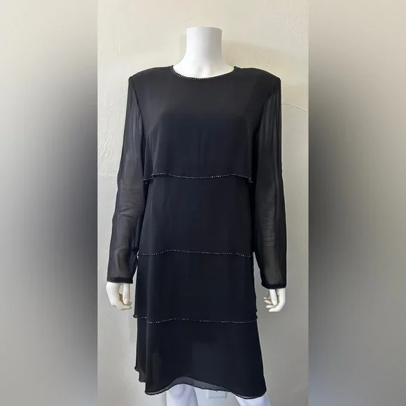 Kay Unger | Dresses | Kay Unger Black Shift Dress Silk Tiered Rhinestone  Cocktail Evening Size 4 | Poshmark